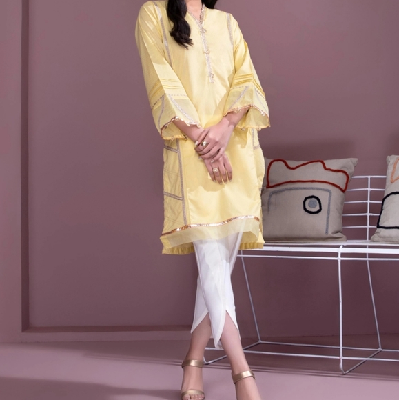 Salwar Kameez Dresses & Skirts - Lemon Yellow Pakistani Kurta by Sapphire FINAL PRICE